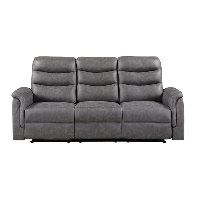 Metric Gray Double Reclining Sofa With Drop-down Cup Holders - Ornate Home