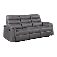 Metric Gray Double Reclining Sofa With Drop-down Cup Holders - Ornate Home