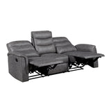 Metric Gray Double Reclining Sofa With Drop-down Cup Holders - Ornate Home