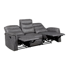 Metric Gray Double Reclining Sofa With Drop-down Cup Holders - Ornate Home