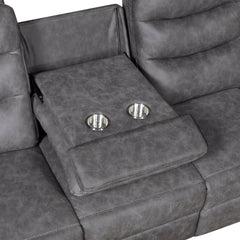 Metric Gray Double Reclining Sofa With Drop-down Cup Holders - Ornate Home