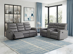 Metric Gray Double Reclining Sofa With Drop-down Cup Holders - Ornate Home