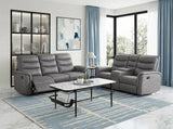 Metric Gray Double Reclining Sofa With Drop-down Cup Holders - Ornate Home