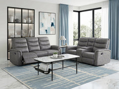 Metric Gray Double Reclining Sofa With Drop-down Cup Holders - Ornate Home