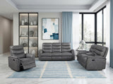 Metric Gray Double Reclining Sofa With Drop-down Cup Holders - Ornate Home