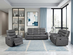 Metric Gray Double Reclining Sofa With Drop-down Cup Holders - Ornate Home