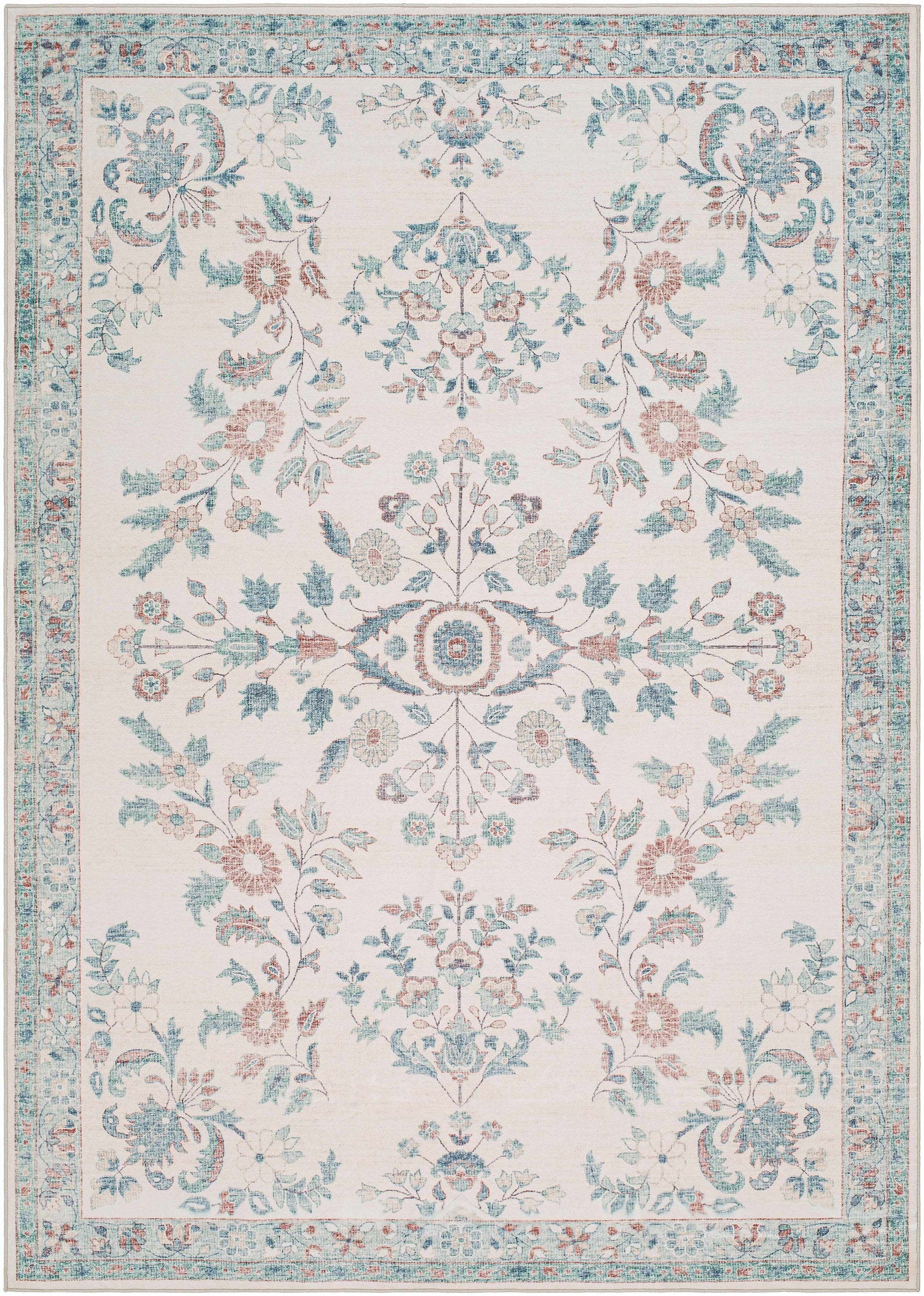 Meyly Pink & Green Washable Area Rug - Ornate Home