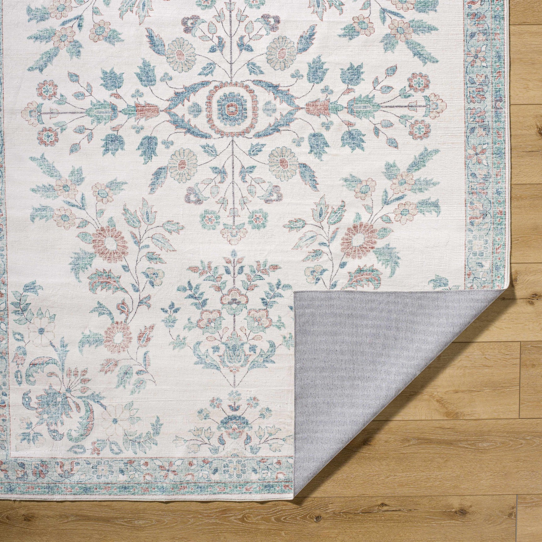 Meyly Pink & Green Washable Area Rug - Ornate Home
