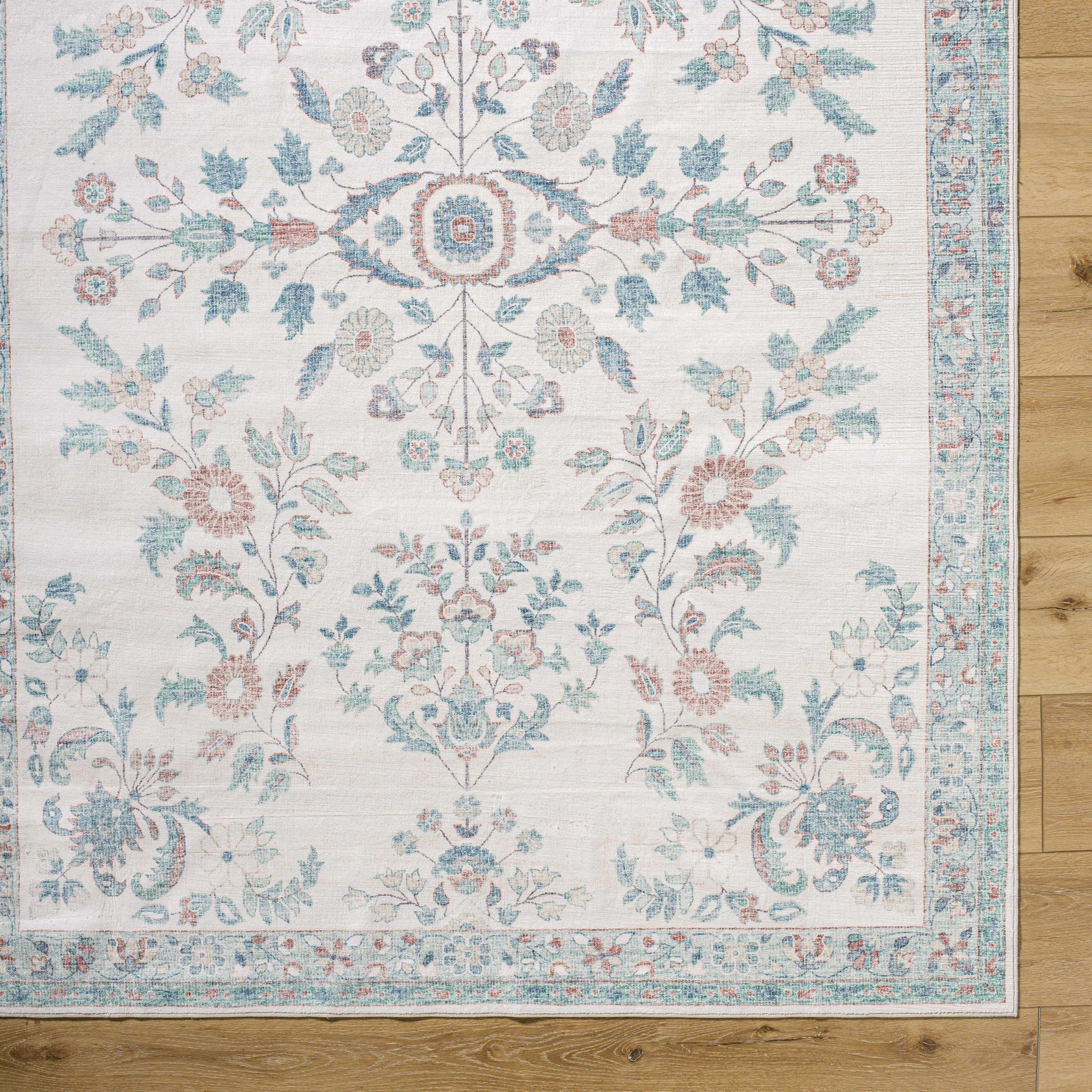 Meyly Pink & Green Washable Area Rug - Ornate Home