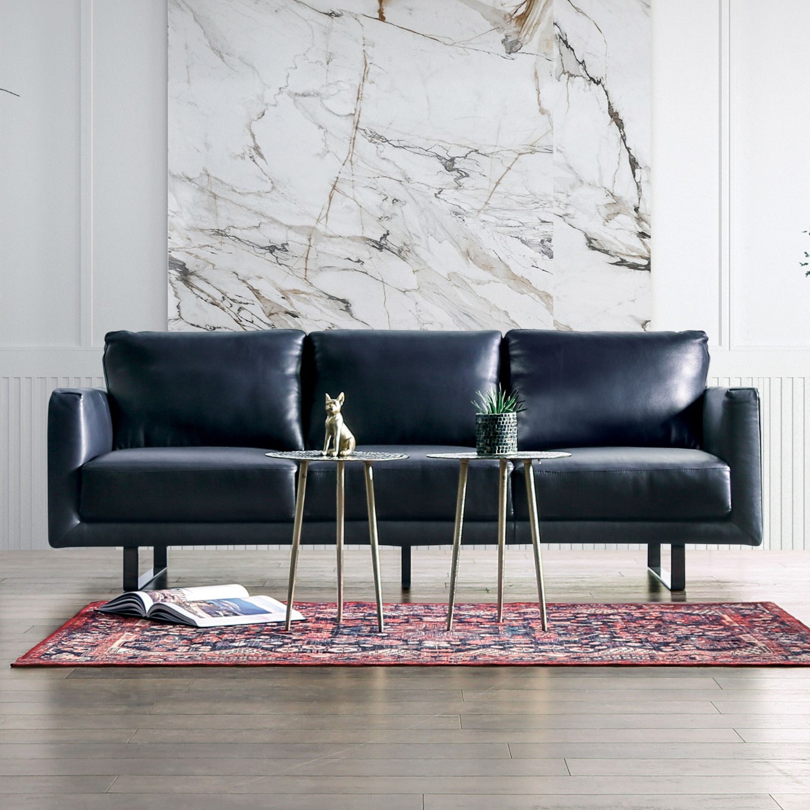 Mezzanotte Midnight Blue Real Italian Leather Sofa & Loveseat - Ornate Home