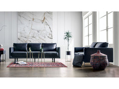 Mezzanotte Midnight Blue Real Italian Leather Sofa & Loveseat - Ornate Home