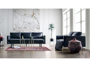 Mezzanotte Midnight Blue Real Italian Leather Sofa & Loveseat - Ornate Home