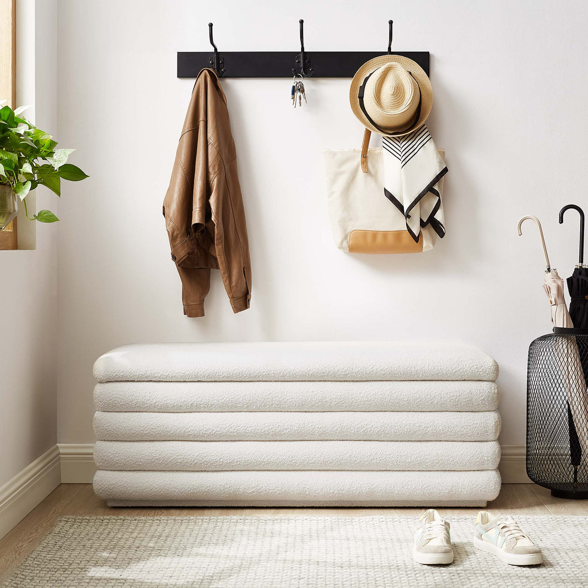 Mezzo Cloud Boucle Upholstered Storage Bench - Ornate Home