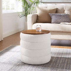 Mezzo Cloud Round Boucle Fabric Storage Ottoman - Ornate Home