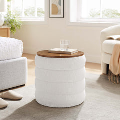 Mezzo Cloud Round Boucle Fabric Storage Ottoman - Ornate Home