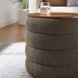 Mezzo Pebble Round Boucle Fabric Storage Ottoman - Ornate Home