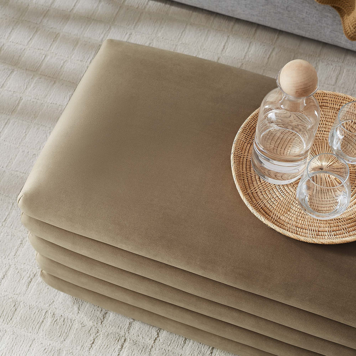 Mezzo Taupe Upholstered Performance Velvet Storage Bench - Ornate Home