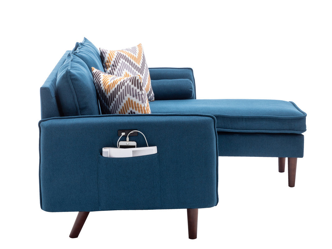 Mia Blue 70"W Linen Reversible Sectional Sofa with Chaise - Ornate Home
