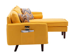 Mia Yellow 70"W Linen Reversible Sectional Sofa with Chaise - Ornate Home