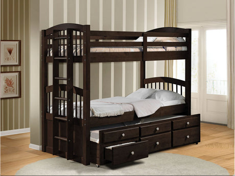 Micah Espresso Twin/Twin Bunk Bed w/Trundle & Storage - Ornate Home