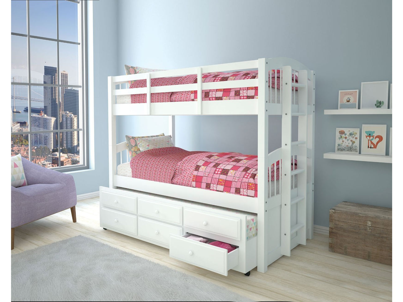 Micah White Bunk Bed & Trundle (Twin/Twin) - Ornate Home