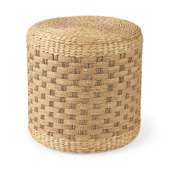 Michelle Light Brown Woven Seagrass Round Pouf - Ornate Home