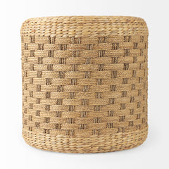 Michelle Light Brown Woven Seagrass Round Pouf - Ornate Home