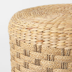 Michelle Light Brown Woven Seagrass Round Pouf - Ornate Home