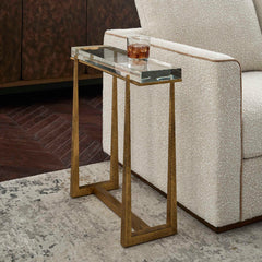 Midas Brass Thick Crystal Accent Table - Ornate Home