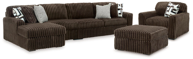 Midnight-Madness Chocolate 3-Piece Sectional, Oversized Chair and Ottoman - Ornate Home
