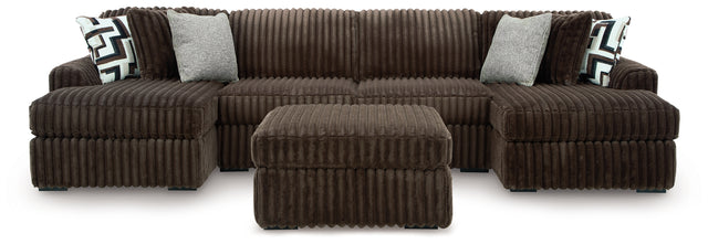 Midnight-Madness Chocolate 3-Piece Sectional with Chaise and Ottoman (Online Special Price) - Ornate Home