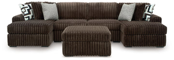 Midnight-Madness Chocolate 3-Piece Sectional with Chaise and Ottoman - Ornate Home