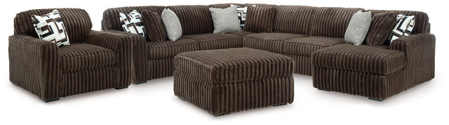 Midnight-Madness Chocolate 4-Piece Sectional with Chaise, Oversized Chair and Ottoman (Online Special Price) - Ornate Home