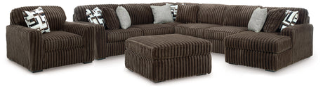 Midnight-Madness Chocolate 4-Piece Sectional with Chaise, Oversized Chair and Ottoman - Ornate Home