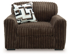 Midnight-Madness Chocolate 4-Piece Sectional with Chaise, Oversized Chair and Ottoman - Ornate Home