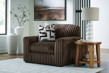 Midnight-Madness Chocolate 4-Piece Sectional with Chaise, Oversized Chair and Ottoman - Ornate Home