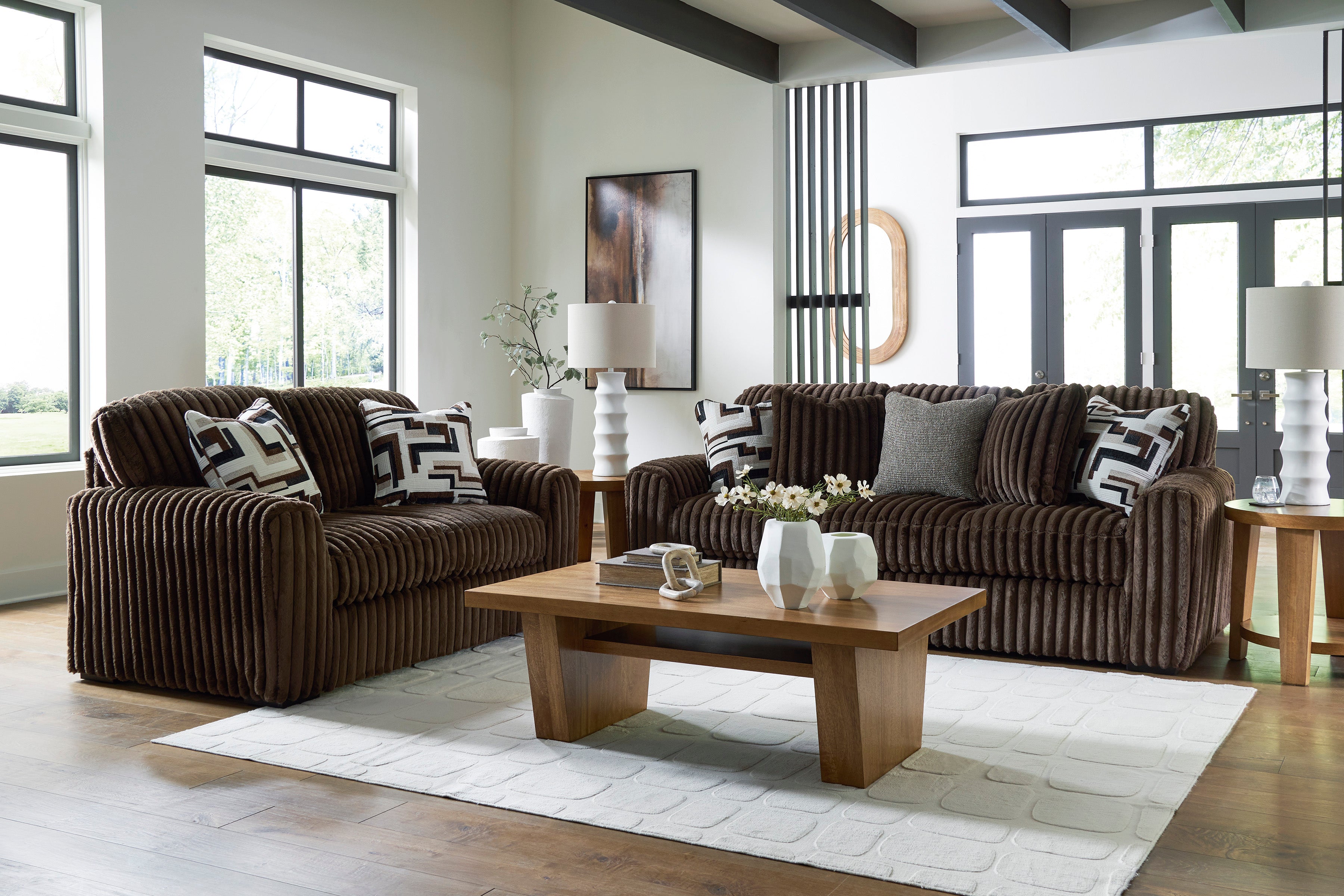 Ashley Furniture Midnight-Madness Chocolate Corduroy Sofa and