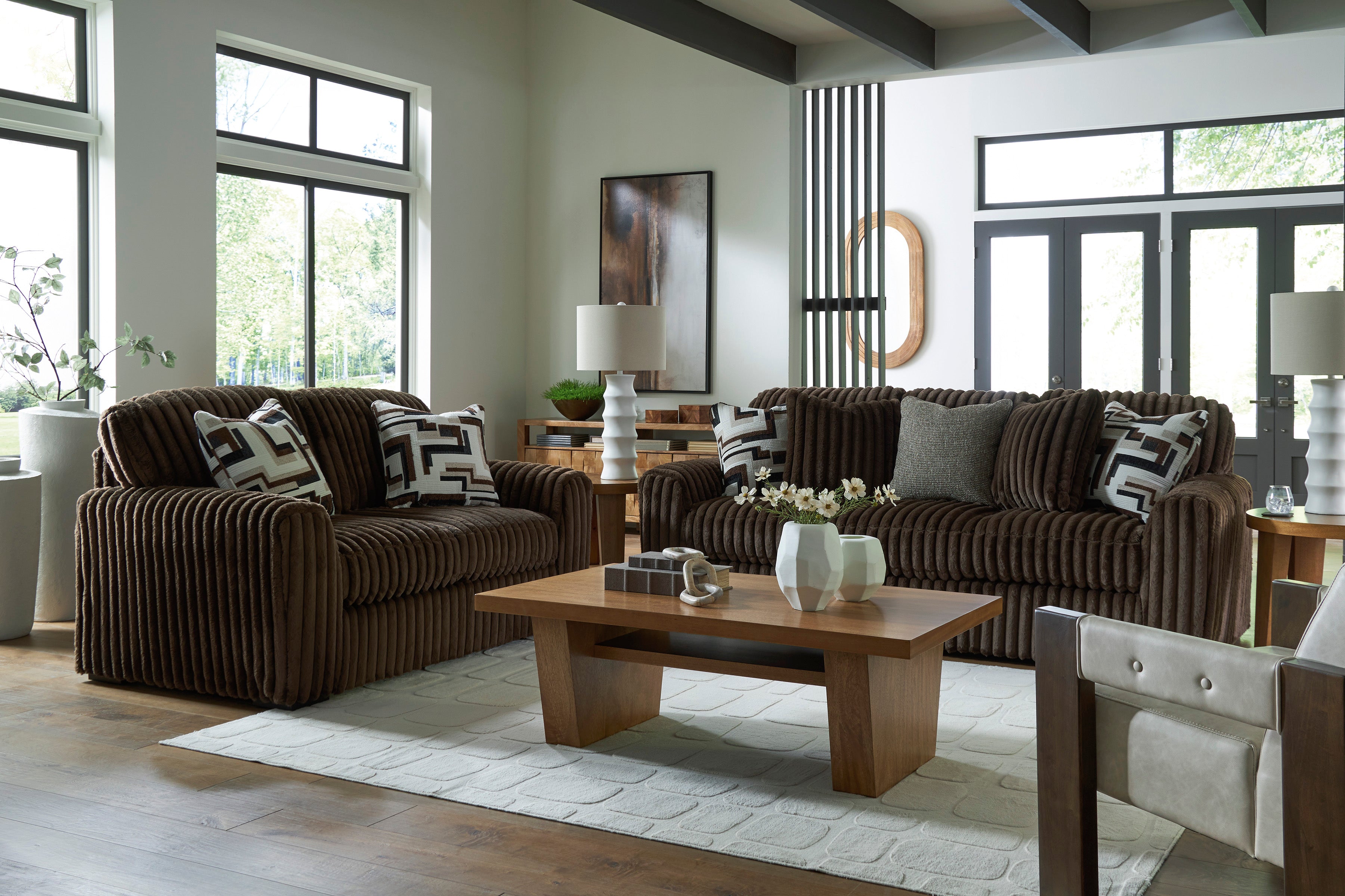 midnight Ashley Furniture Midnight-Madness Chocolate Corduroy Sofa and