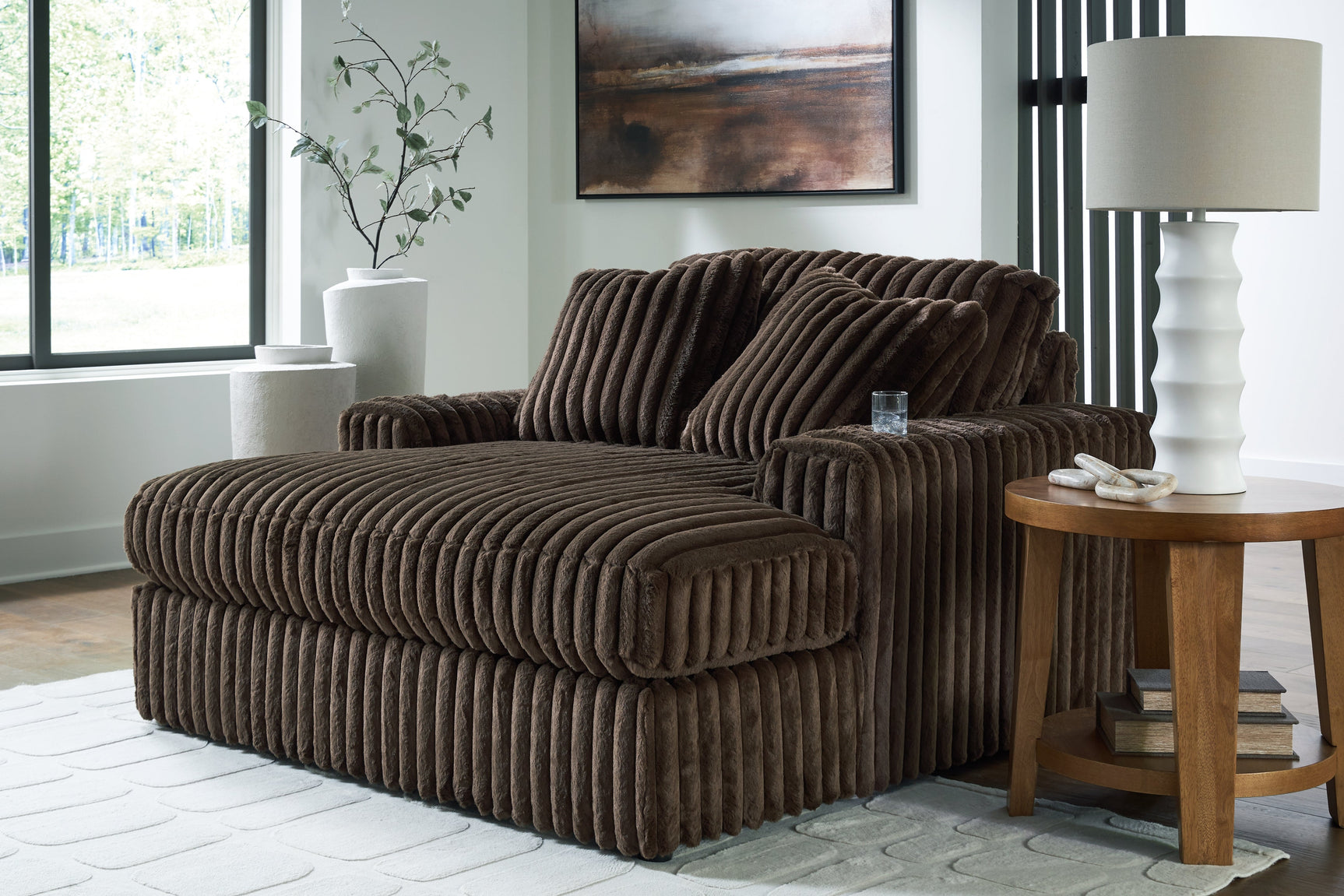 Midnight-Madness Chocolate Loveseat, Oversized Chaise and Ottoman (Online Special Price) - Ornate Home