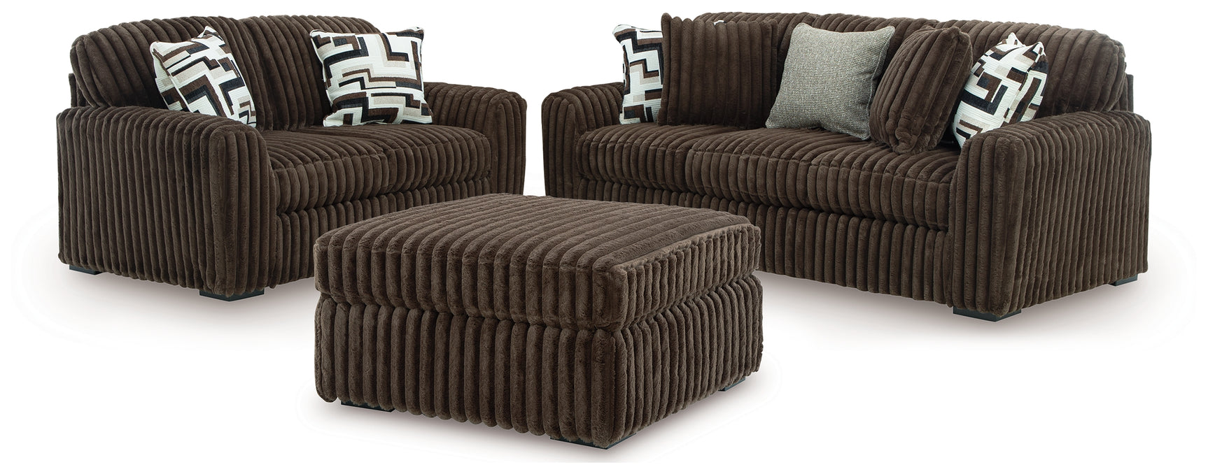 Midnight-Madness Chocolate Sofa, Loveseat and Oversized Accent Ottoman (Online Special Price) - Ornate Home