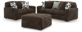 Midnight-Madness Chocolate Sofa, Loveseat and Oversized Accent Ottoman - Ornate Home