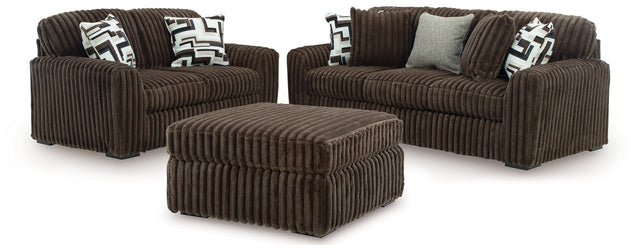 Midnight-Madness Chocolate Sofa, Loveseat and Oversized Accent Ottoman - Ornate Home