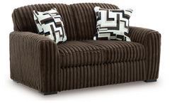 Midnight-Madness Chocolate Sofa, Loveseat and Oversized Accent Ottoman - Ornate Home