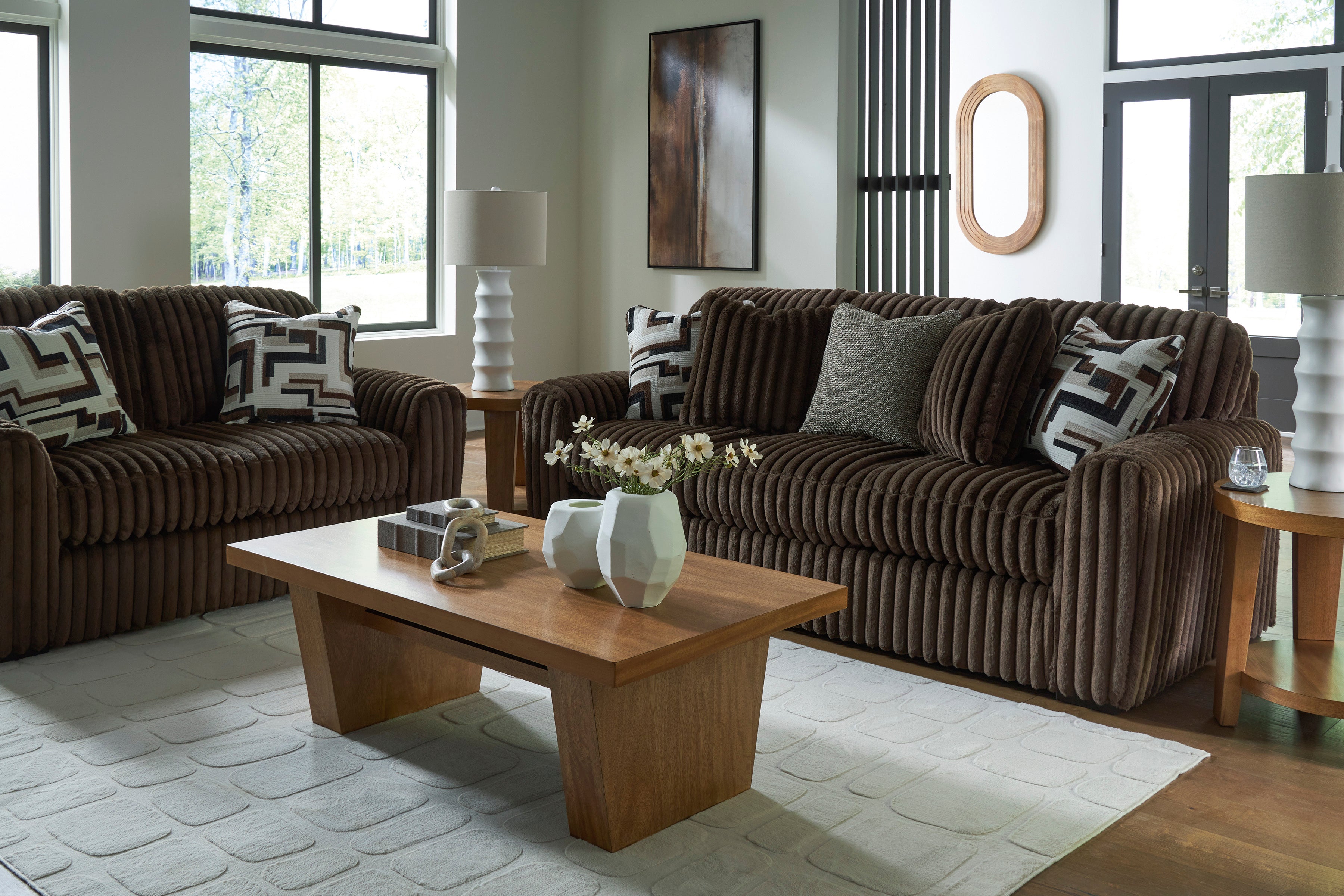 Ashley Furniture Midnight-Madness Chocolate Corduroy Sofa and
