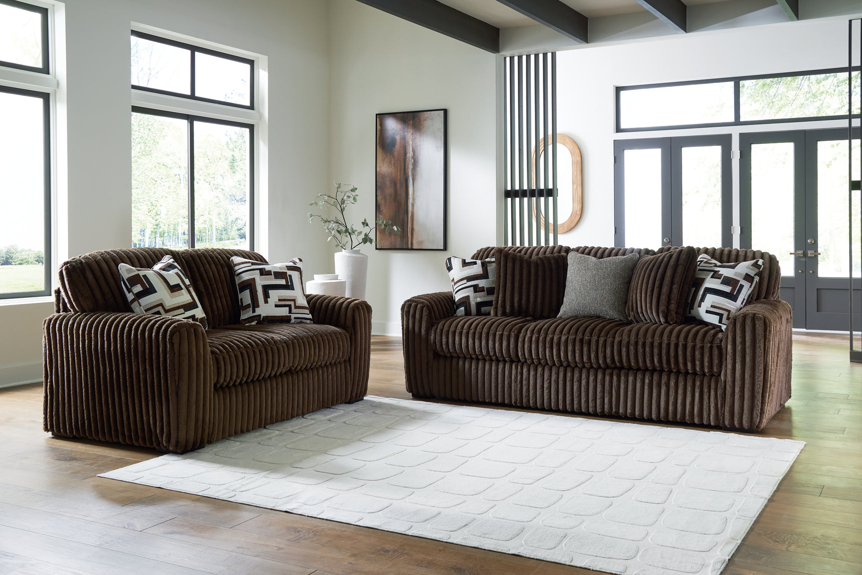 Midnight-Madness Chocolate Sofa and Loveseat (Online Special Price) - Ornate Home