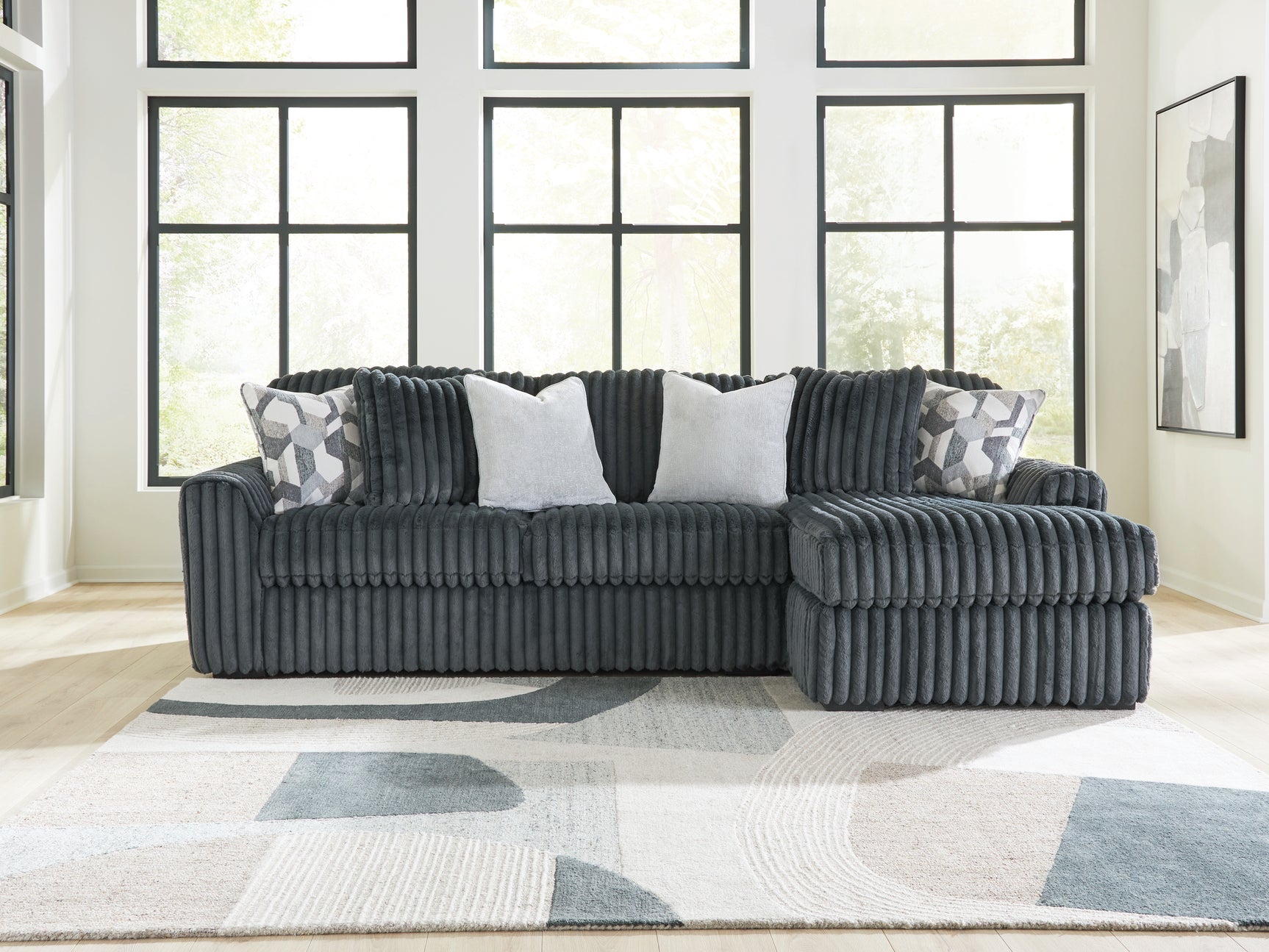 Midnight-Madness Gunmetal 2 Pc Sectional Sofa Chaise (Online Special Price) - Ornate Home