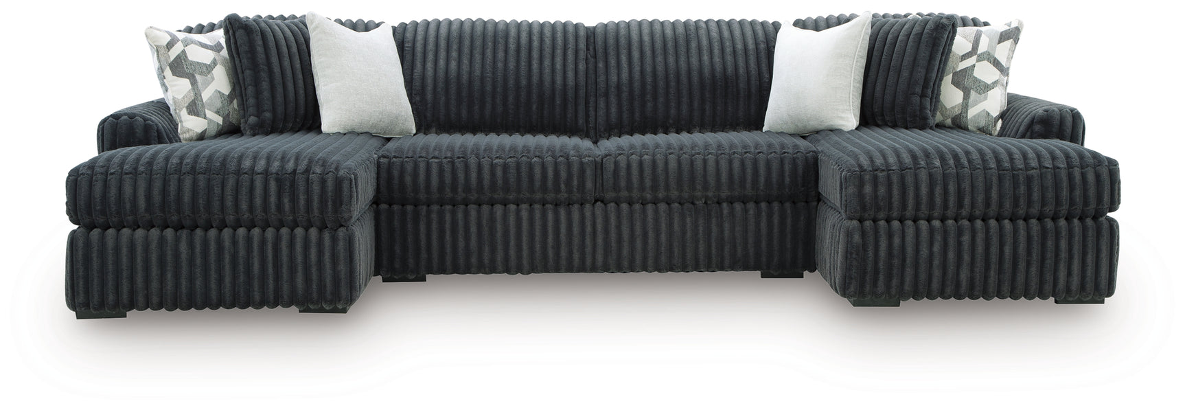 Midnight-Madness Gunmetal 3 Pc Double Chaise Sectional (Online Special Price) - Ornate Home