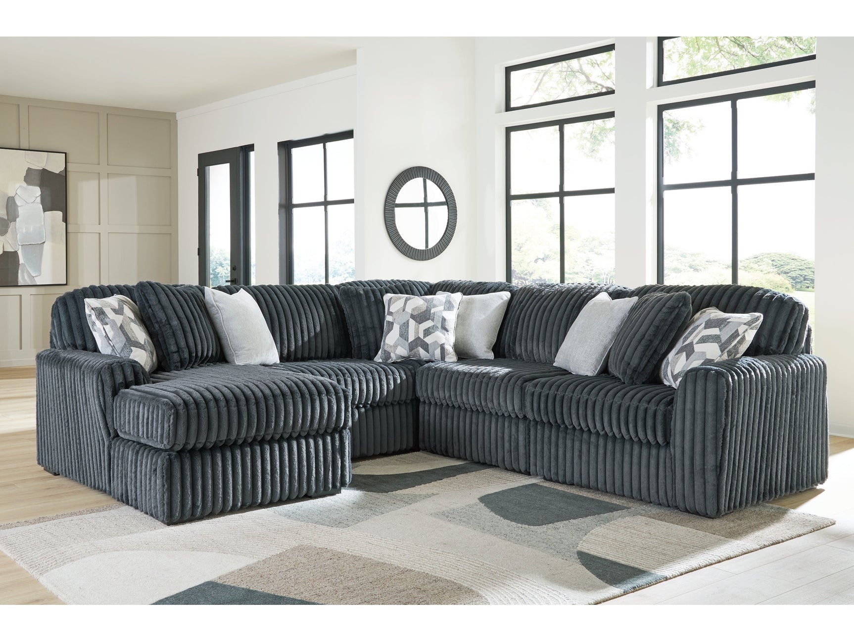 Midnight-Madness Gunmetal 5 Pc Sectional with Chaise (Online Special Price) - Ornate Home