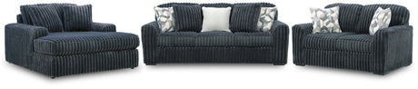 Midnight-Madness Gunmetal Sofa, Loveseat and Oversized Chaise - Ornate Home