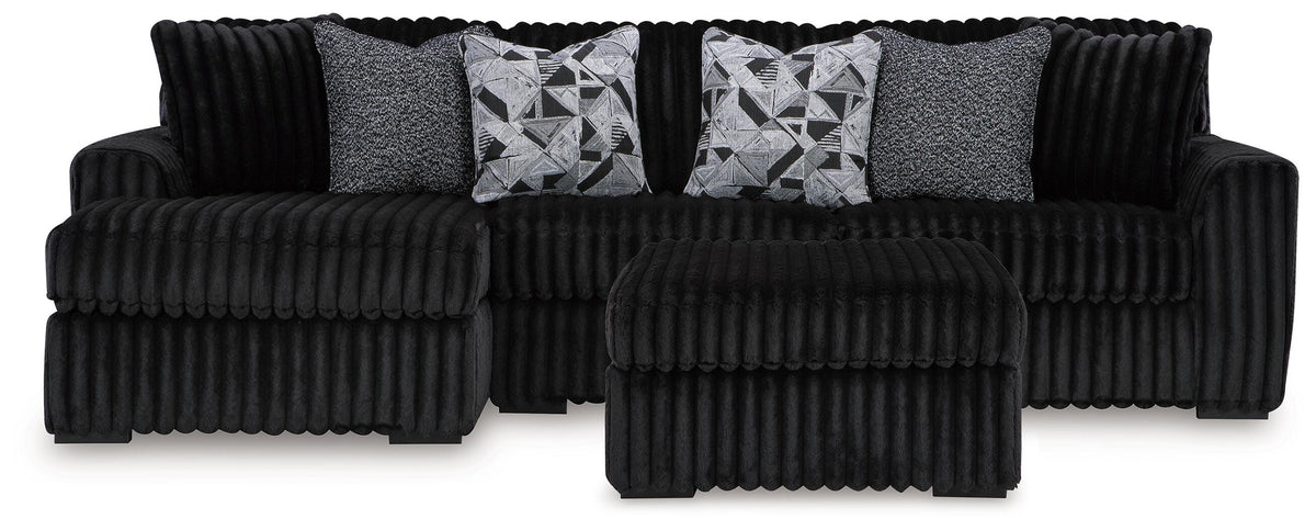 Midnight-Madness Onyx 2-Piece Sectional and Ottoman - Ornate Home